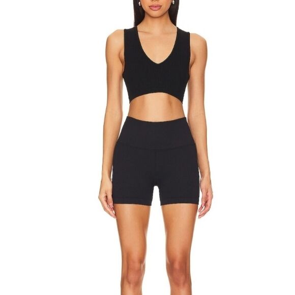NWT Spiritual Gangster Love Sculpt Shortie Black Ribbed Knit Bike Shorts Sz M/L - Picture 1 of 8